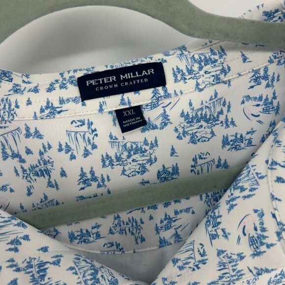Peter Millar Polo Shirt Ski Slope Pattern Men's XXL Pearl White Blue Golf Tennis - Picture 4 of 12